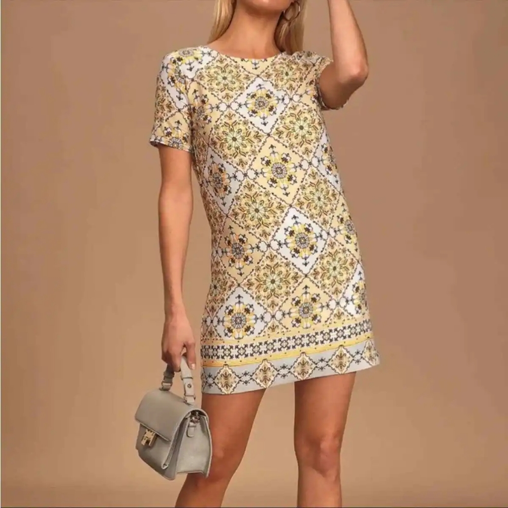 Lulus Yellow Dandy Lion Yellow Print Shift Dress Size Medium